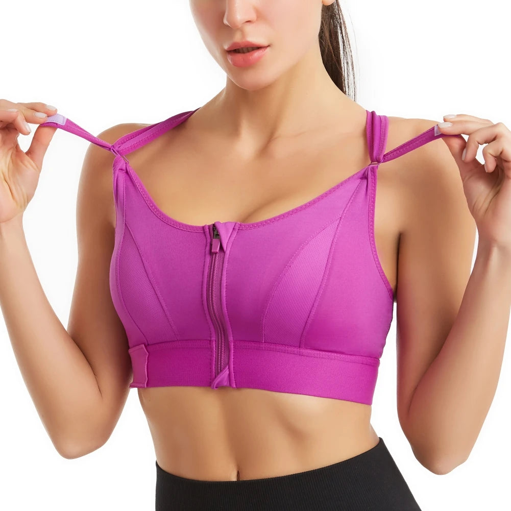 Women's Front Zipper Shockproof Sports Bra