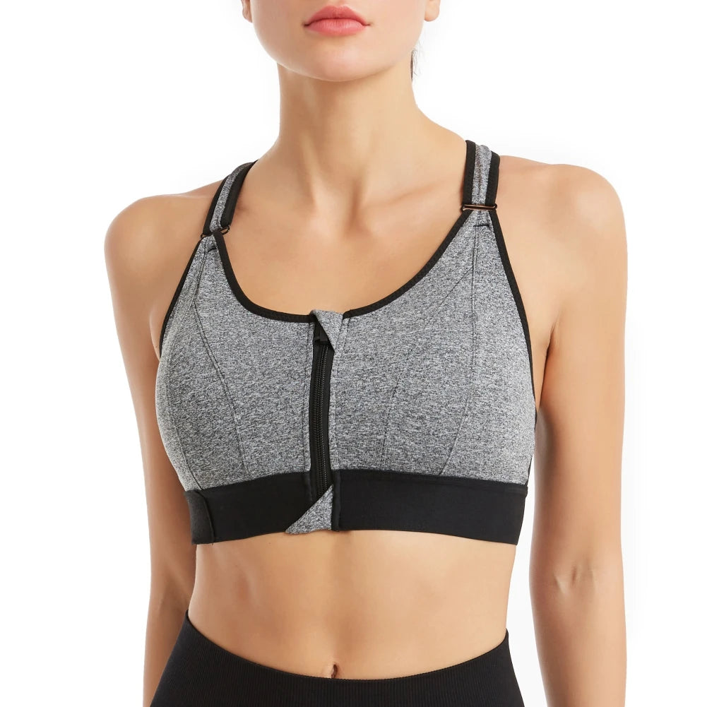 Women's Front Zipper Shockproof Sports Bra