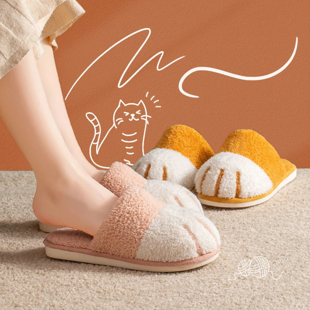 Plush Cat Paw Anti-Slip Thermal Slippers