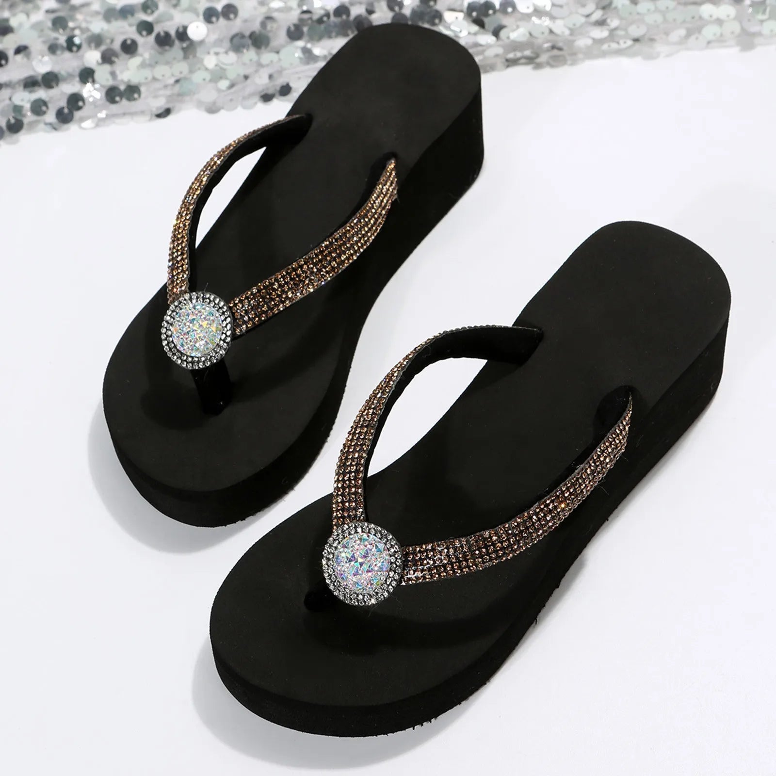 Women’s Bright Diamond Slope Heel Slippers - Fashion Flip Flops