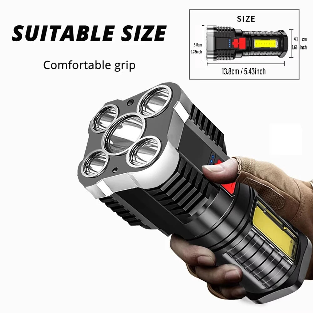 5LED High Power Rechargeable Camping Flashlight with Side Light