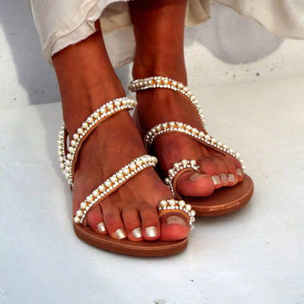 Roman Beaded Women Sandals - Comfortable Flat Flip Flops
