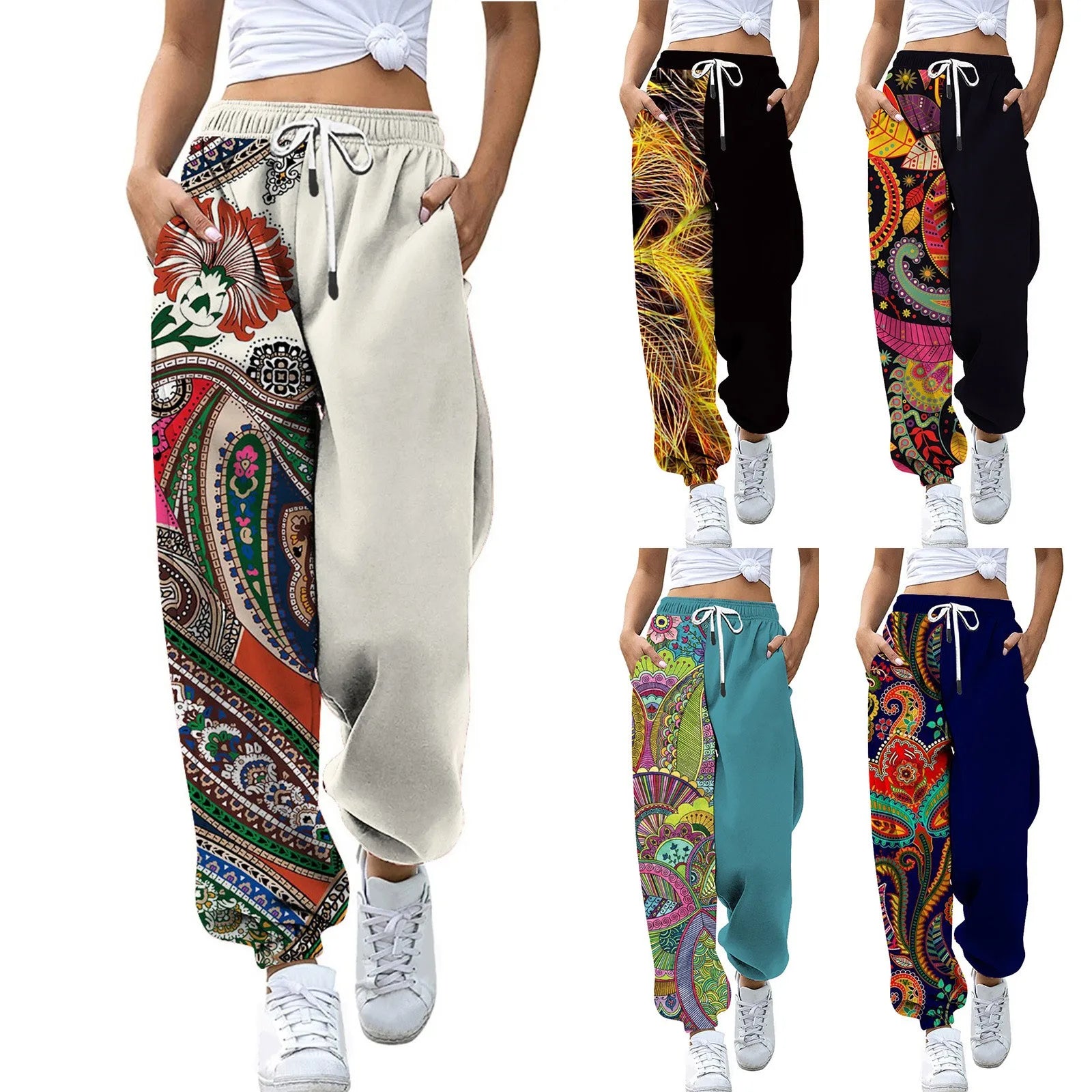 Loose Jogging Pants for Women – High Waisted Fashion Print Athletic Joggers