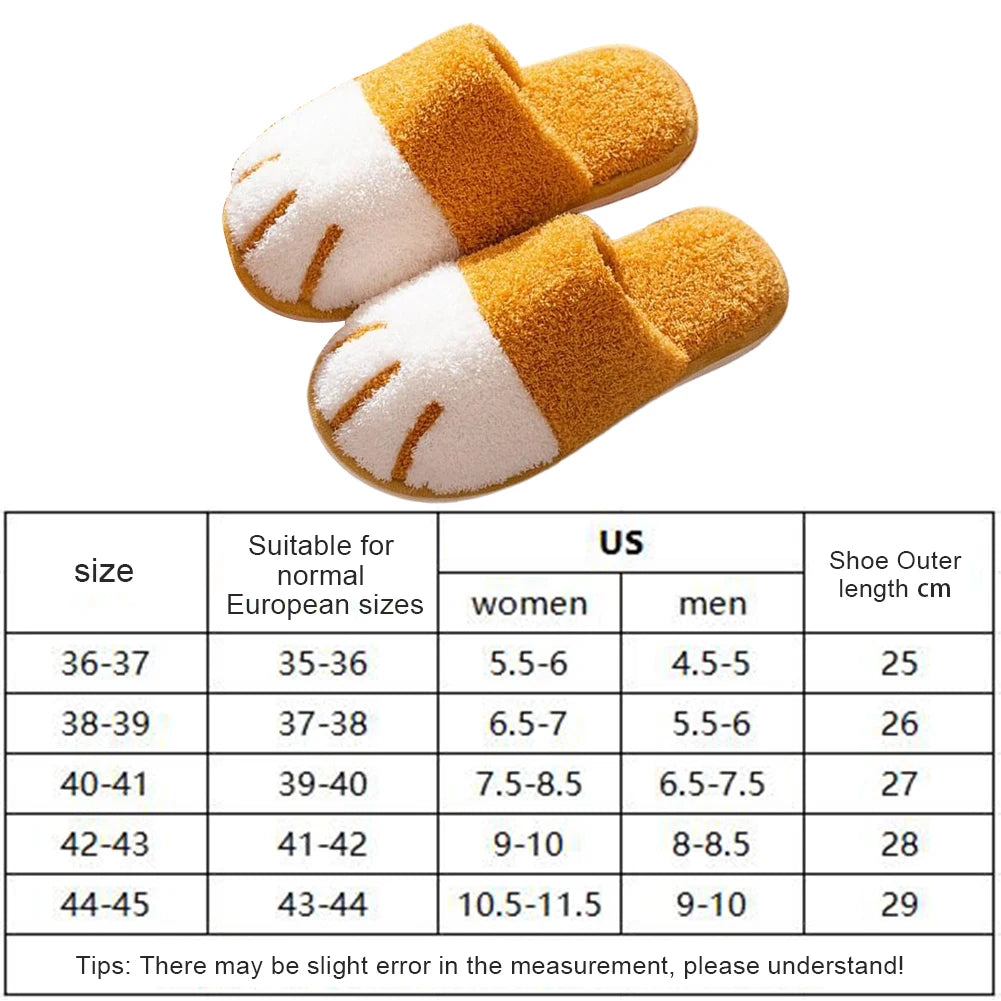 Plush Cat Paw Anti-Slip Thermal Slippers