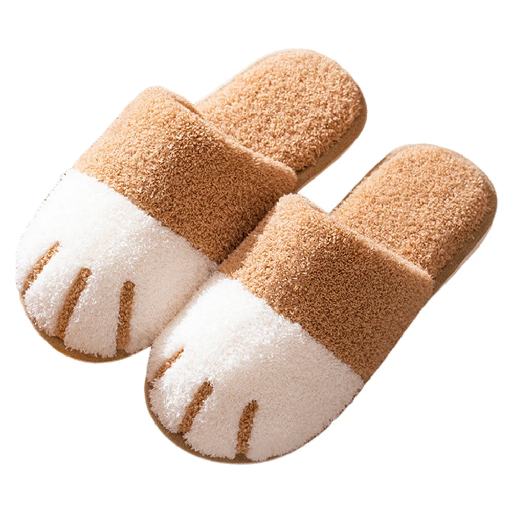 Plush Cat Paw Anti-Slip Thermal Slippers