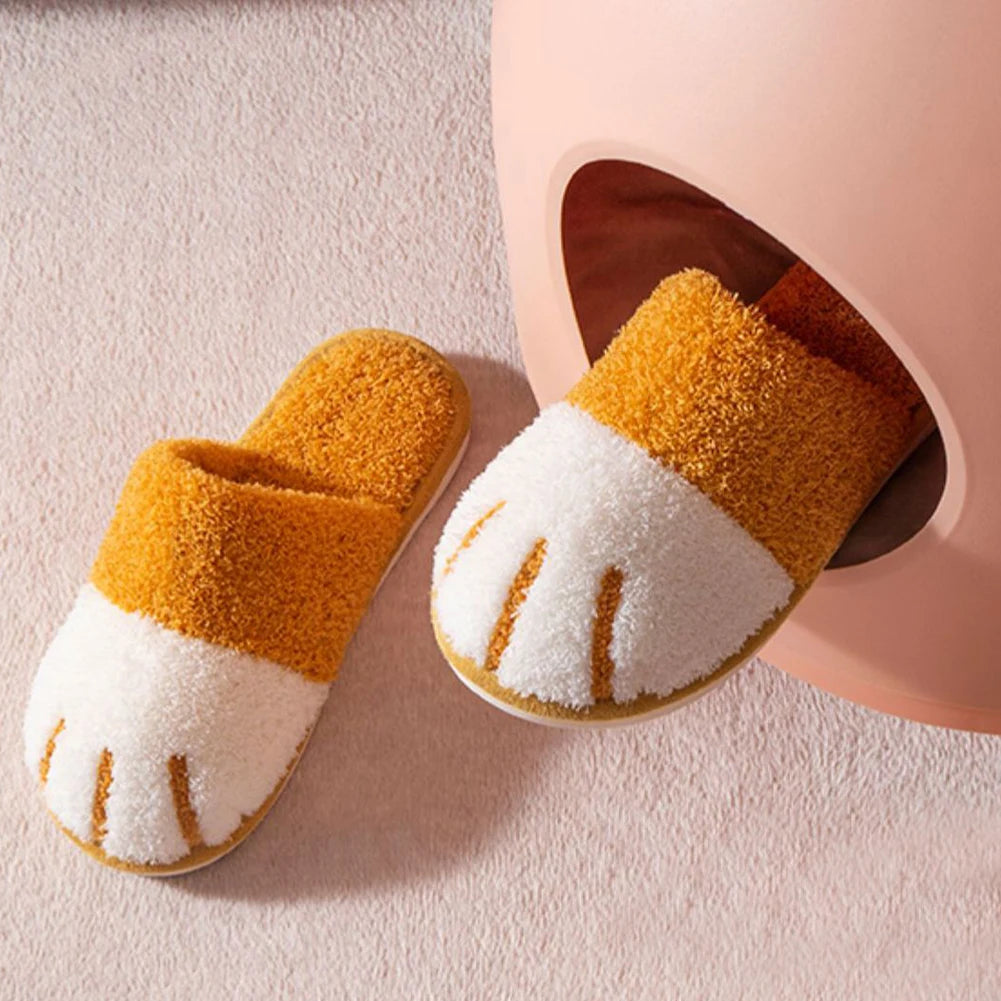 Plush Cat Paw Anti-Slip Thermal Slippers