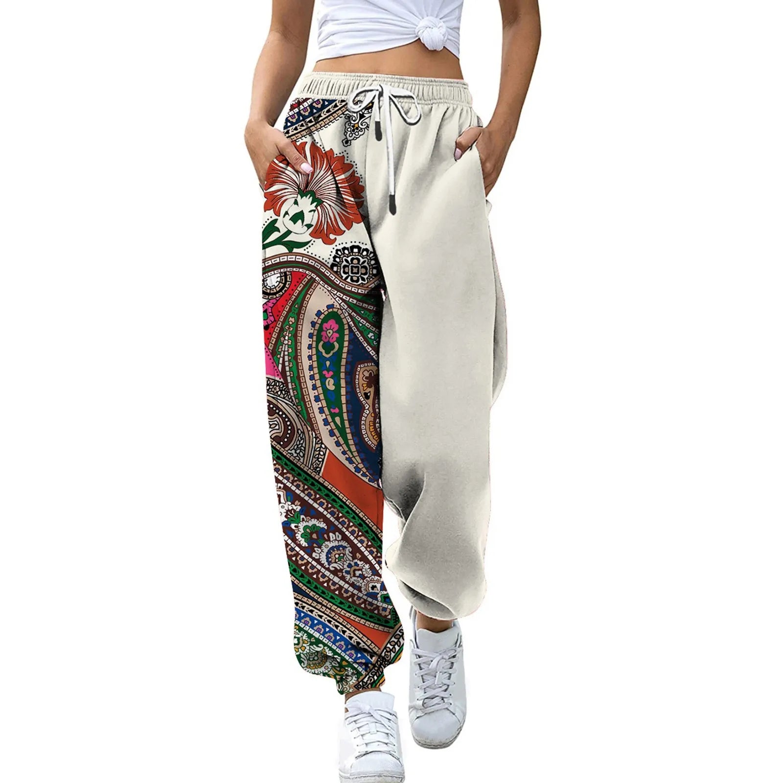 Loose Jogging Pants for Women – High Waisted Fashion Print Athletic Joggers