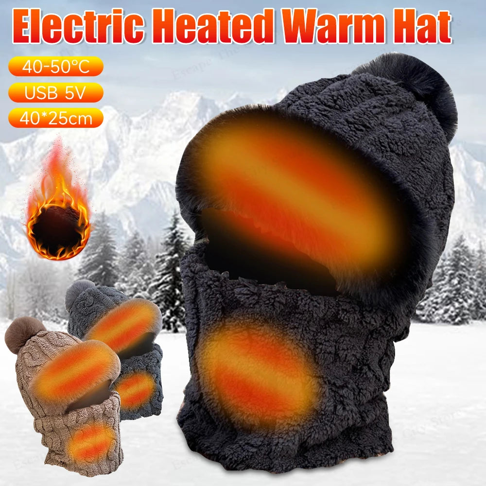 Electric Heating Hat Warm Face Cover Neck Warmer Cap Winter Balaclava Cycling Capfor Ski Bicycle Motorcycle Hiking Cycling