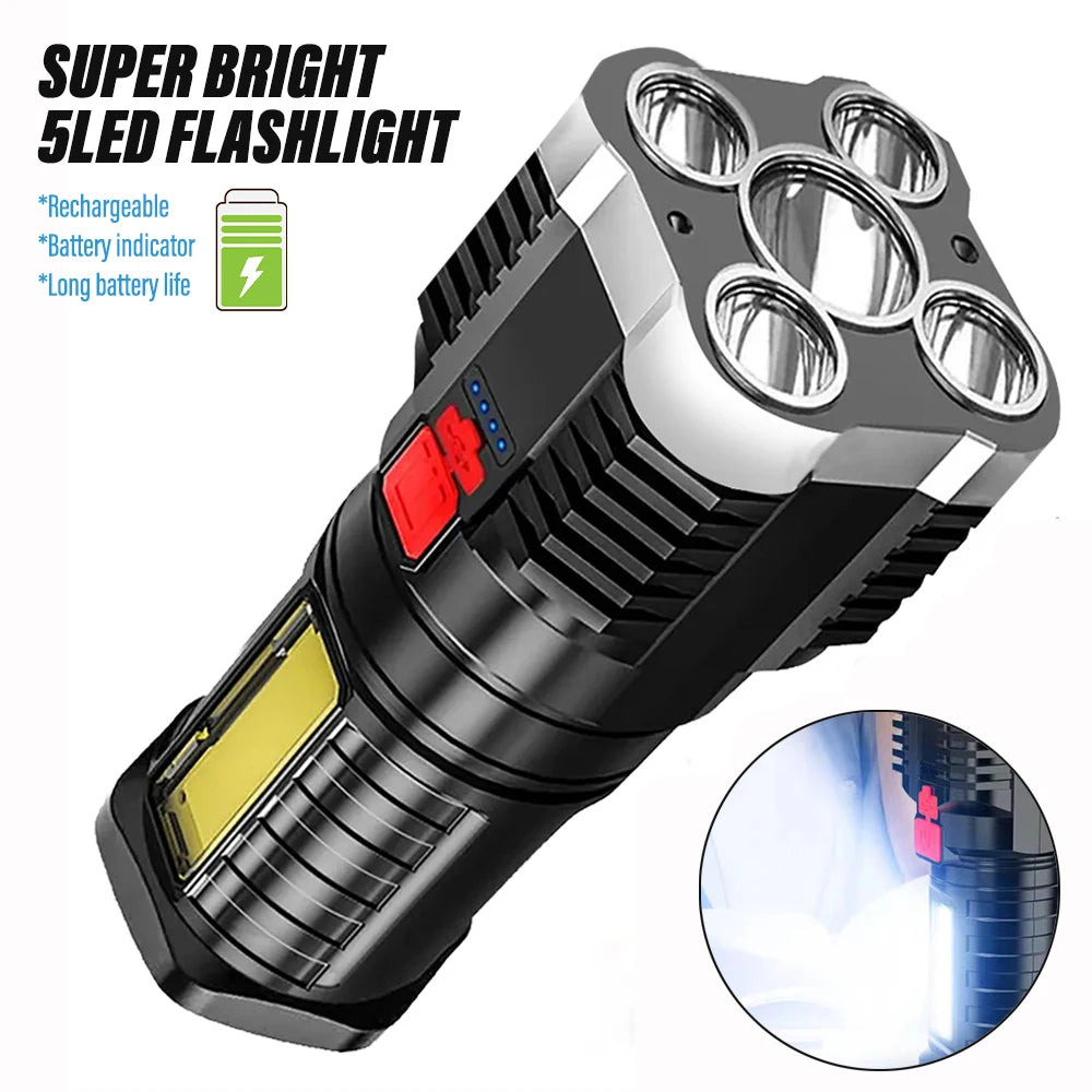 5LED High Power Rechargeable Camping Flashlight with Side Light