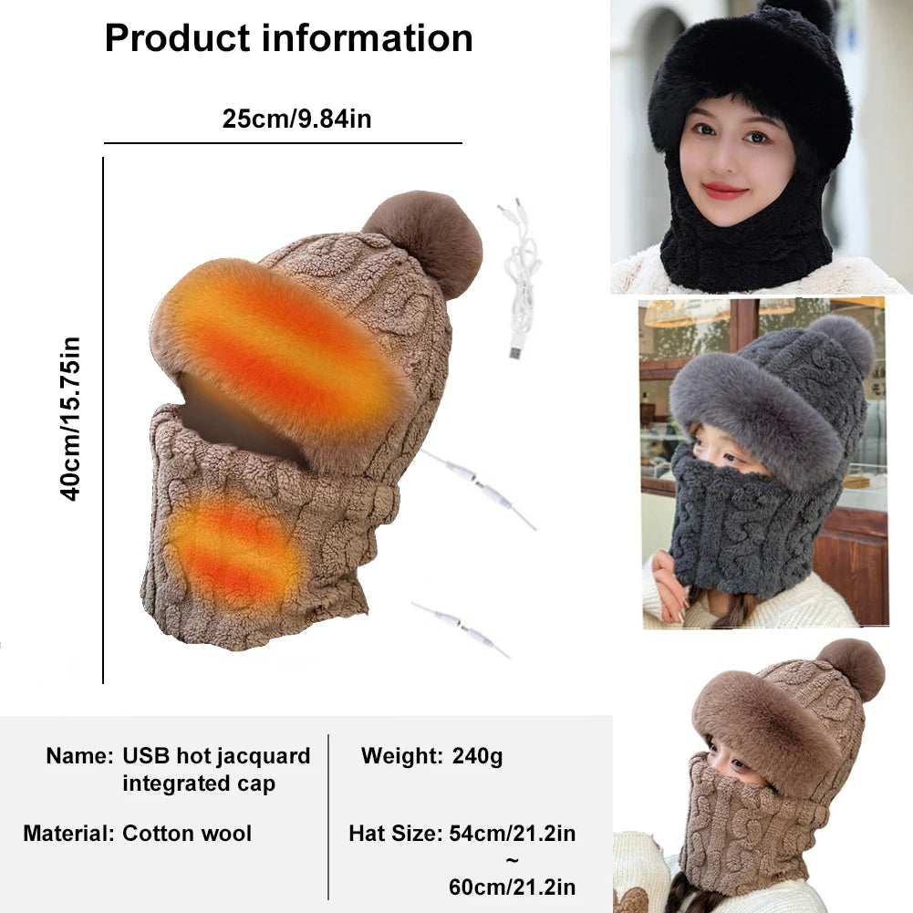 Electric Heating Hat Warm Face Cover Neck Warmer Cap Winter Balaclava Cycling Capfor Ski Bicycle Motorcycle Hiking Cycling